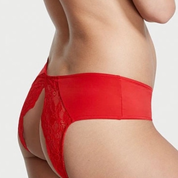 Victoria's Secret Other - Victoria’s Secret Lace Ouvert Open Crotchless Red Cheeky Panty Medium
